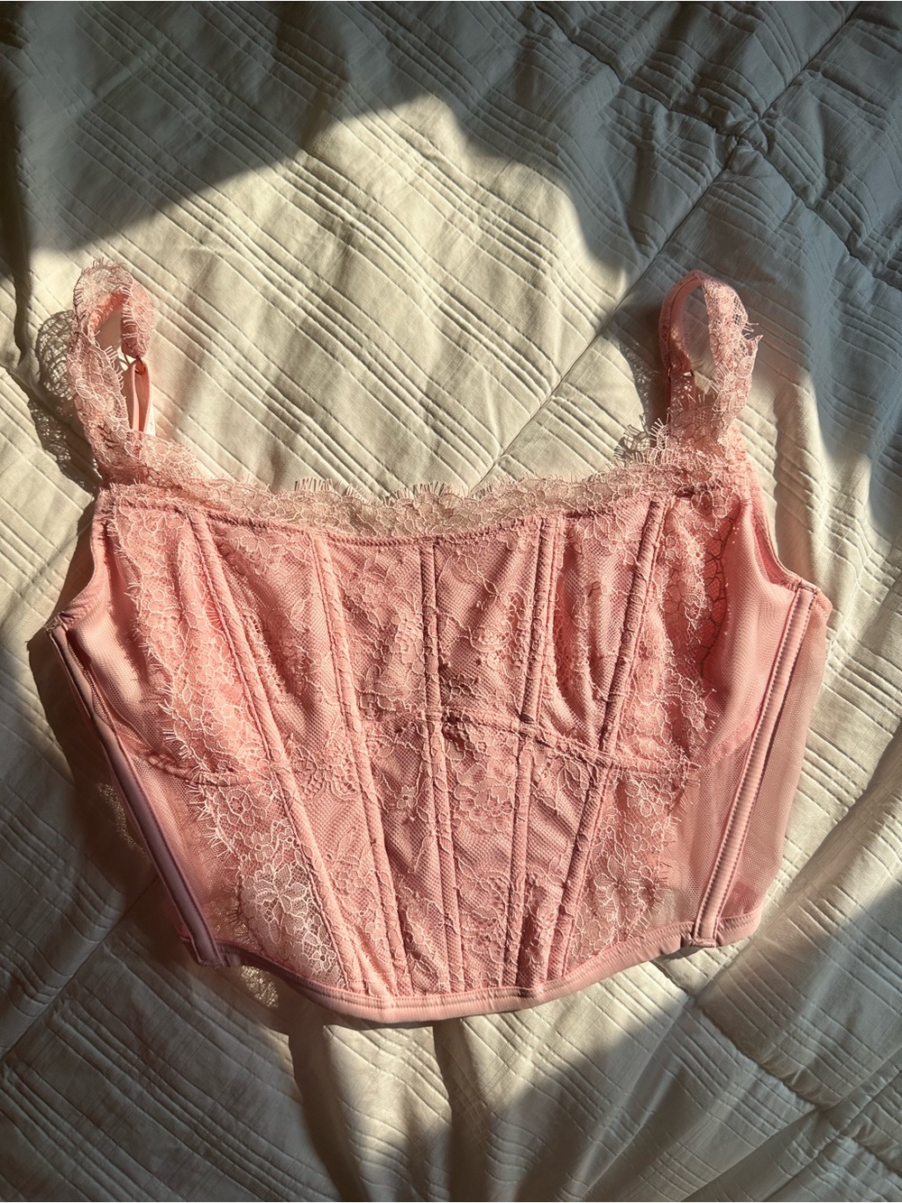 VS Lace Trim Satin Corset Cami in Blush Pink